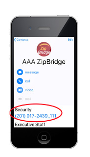 Step 1 Phone printscreen showing ZipBridge contact info